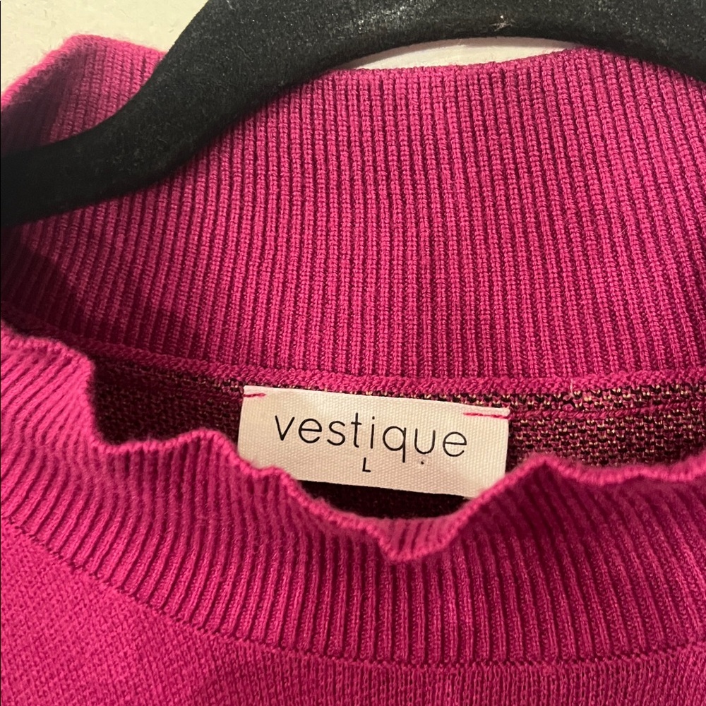 vestique Hot Pink Ribbed Mock Neck Knit Vest cheetah motif - Picture 2 of 4